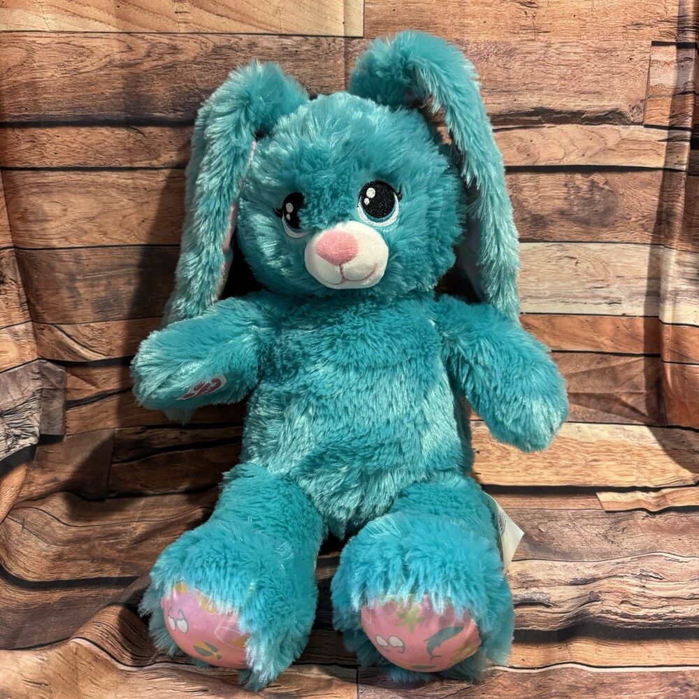 Build A Bear Beach Bunny Plush Teal Blue Ocean Vibes Pink Satin Ears Summer 2022